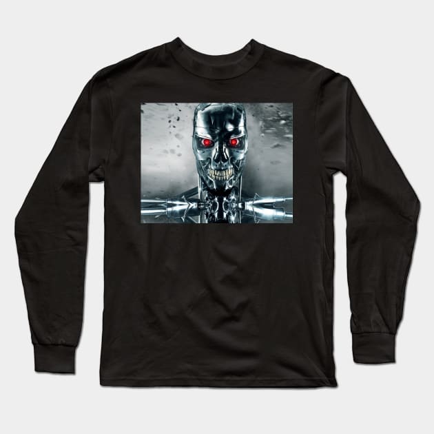 Terminator Robot Mask Long Sleeve T-Shirt by Alema Art